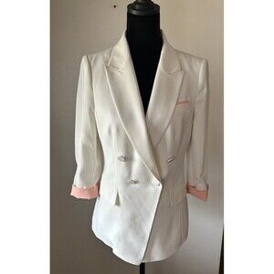 Roem Double Breasted Blazer Cream/Pop Of Peach Size Medium Boardroom Coquette